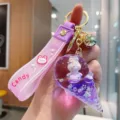 Cute rabbit quicksand ice cream keychain pendant for bags and car keys, lovely design. - Purple