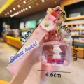 Cute quicksand oil-filled little sheep keychain detail view, pink strap with pendant. - Pink Water TV Sheep