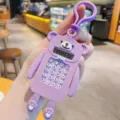 Cute cartoon bear calculator portable pocket calculator keychain school bag pendant gift - Purple