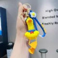 Cute telescopic neck duck keychain with blue strap, fun stress relief toy bag pendant. - Sailor Long Neck Duck - Yellow Neck