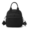 Lässige schwarze Nylon Damen Mini Schultertasche Umhängetasche mit Tragegriffen für Reise. - Schwarz