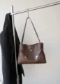 Retro brown leather shoulder bag women chic underarm tote bag elegant cross body purse - Coffee