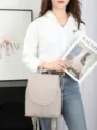 Minimalist genuine leather backpack in light grey for women, stylish casual daypack. - 25*10*31CM / Milkshake White