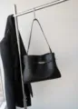Black vintage PU leather shoulder bag elegant minimalist underarm tote handbag for women - Black