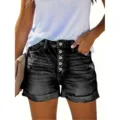 Short en denim taille haute pour femme avec boutons multiples et style dechire ete - XS / Noir