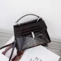 Dark brown crocodile pattern handbag, elegant top handle bag for women, chic daily crossbody. - Coffee