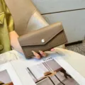 Women long wallet stylish textured leather envelope clutch purse with metal clasp detail daily use - Elephant Gray
