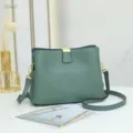 Green leather crossbody shoulder bag for women, stylish and spacious daily purse. - Lake Green
