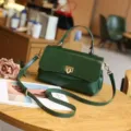 Dark green leather vintage top-handle crossbody bag casual daily retro shoulder bag for women - Green