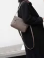 Elegant genuine leather crossbody bag with multiple zippers and stylish chain strap for women. - 27*7*17CM / Dark Gray