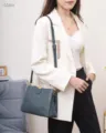 Women genuine leather shoulder bag stylish casual crossbody handbag for daily use and travel - Blue (Artificial Pearl Decoration)