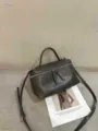 Κομψή vintage γυναικεία τσάντα χειρός χιαστί lunchbox από σκούρο γκρι δέρμα τσάντα ώμου - 17.9X24CM / Γκρι