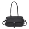 Schwarze Leder Handtasche Damen Shopper Schultertasche Mehrfache Taschen Arbeit Alltag - Länge 34x18x13cm / Schwarz