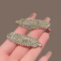 Elegant rhinestone feather hair clip sparkling crystal BB clip hair accessories for women - 1 Pair / Gold