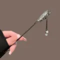 Vintage Chinese style metal hair stick with tassel pearls elegant retro hair accessory for women - Flower Crystal Tassel Hair Stick