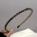 Elegant black crystal and gold beaded headband, sweet chic hair accessory for daily wear. - Navy Blue Crystal Chain Headband / Navy Blue Crystal Chain