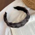 Korean style braided headband for women, retro wide hair hoop for daily fashion look. - Black Coffee