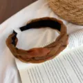 Brown braided organza headband, retro wide brim hair hoop for women fashion styling. - Sunset Orange