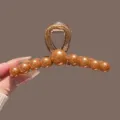 Korean pearl hair claw clip large brown shark clip elegant hair accessories for women styling tool - Round Bead Claw Clip (Nine Pearls Rhinestone) / 11cm