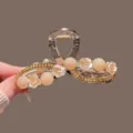Elegant floral pearl hair claw clip for women, sparkling rhinestone fashion hair accessory. - Pink Pearl Rose Rhinestone Clip (Figure 8) / 9cm