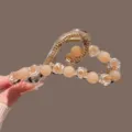 Korean style floral hair claw clip with pearls and rhinestones for elegant women's styling - Pink Pearl Rose Rhinestone Clip (Crooked Heart)