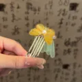 Gold butterfly hair comb, emerald teardrop tassel hair accessory for women new Chinese style - Gold / Gold Butterfly Glass Pendant Hair Comb