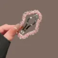 Pink crystal beaded hair clip sweet style metal barrette cute hair accessories for daily wear - Pink Cloud Snap Hair Clip