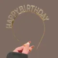 Gold rhinestone Happy Birthday headband for party celebration and hair decoration. - Happy Birthday Letter Style / Gold