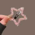 Pink crystal star hair clip sweet sparkly rhinestone geometric bb hair accessory for women - Pink Star BB Clip