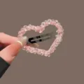 Pink crystal heart hair clip sweet cute glitter sparkling rhinestone snap clip for girls - Pink Heart BB Clip