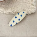 Retro blue polka dot fabric hair clip, cute oval snap BB hairpin for women and daily wear. - Single Piece / White Polka Dot Oval