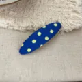 Retro blue polka dot snap hair clip, cute fabric oval hair barrette variant for women girls. - Single Piece / Blue Polka Dot Oval