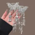 Chinese style silver butterfly tassel hair clip vintage Hanfu hair pin elegant hair accessories - Silver Butterfly Bell Tassel / 1 Pair