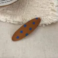 Retro brown blue polka dot hair clip, sweet oval snap BB hair clip for side bangs styling. - Single Piece / Coffee Polka Dot Oval