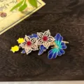 Chinese style vintage enamel pearl flower butterfly side hair clip elegant hanfu accessory - Enamel Butterfly Pearl Flower Duckbill Clip