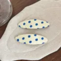 Retro polka dot fabric hair clips, cute oval snap hair clips for women and girls daily styling. - 1 Pair / White Polka Dot Oval