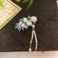 Chinese Style Enamel Pearl Tassel Hair Clip Butterfly Floral Side Barrette Hanfu - Enamel Butterfly Flower Pearl Tassel Duckbill Clip