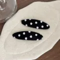 Black and white polka dot hair clip, cute oval side hair clip, sweet korean hair accessory. - 1 Pair / Black Polka Dot Oval