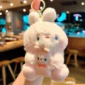 Cute pink plush bunny keychain fluffy rabbit bag charm soft toy gift accessory for keys - Pink Rabbit
