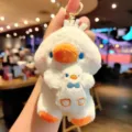 Cute white plush duck keychain pendant, soft animal bag charm and car key accessory for gift. - White Little Chick