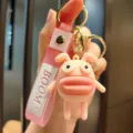 Cute funny sausage mouth silicone keychain cartoon doll bag pendant car key ring gift - Pink Big Mouth