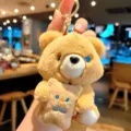 Plush bear keychain pendant, cute fluffy animal bag charm for car keys and gift wholesale. - Light Brown Bear