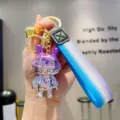 Portachiavi coniglio sfumato galvanizzato simpatico coniglietto spaziale con cordino. - Coniglio Mascherato Galvanizzato - Sfumatura Viola e Argento
