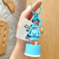 Cute blue bear keychain portable camping light creative pendant fashion gift key ring - Blue