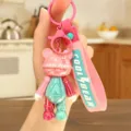 Colorful cartoon bear keychain, PVC electroplated soft rubber pendant for bags and keys. - Electroplated Color Block Bear - Pink and Green