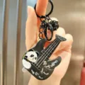 Simatico portachiavi a chitarra panda di cartone animato mini giocattolo musicale borsa - Chitarra Animale Panda / Nero