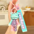 Colorful electroplated PVC bear keychain, cute cartoon doll bag pendant for women kids. - Electroplated Color Block Bear - Blue and Purple