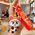 Leuke Chinese stijl panda sleutelhanger met nieuwjaar leeuwendans hoed, perfecte tas. - Rode Leeuwenkop