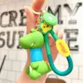 Cute dinosaur keychain with stretchy neck, silicone cartoon bag charm and stress relief toy. - Telescopic Sitting Dinosaur - Blue Neck