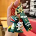 Cute cartoon dinosaur and wolf PVC keychain pendant, stylish bag charm and keyholder. - Cartoon Dinosaur / Dark Green